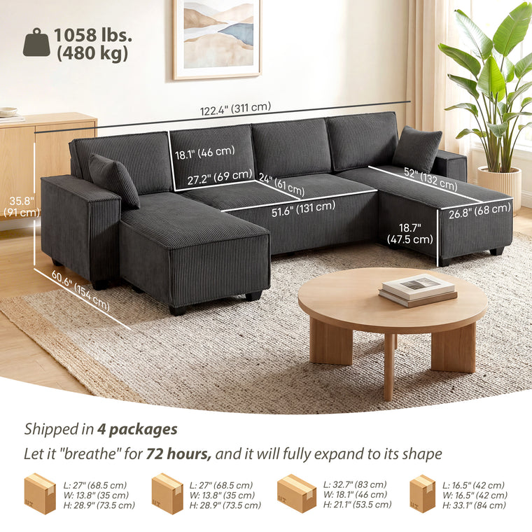 Modular U-Shaped Sectional with Double Chaise