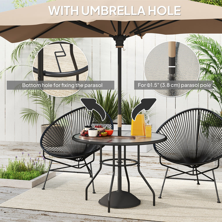 39.4" Round Dining Table with Umbrella Hole and Glass Top