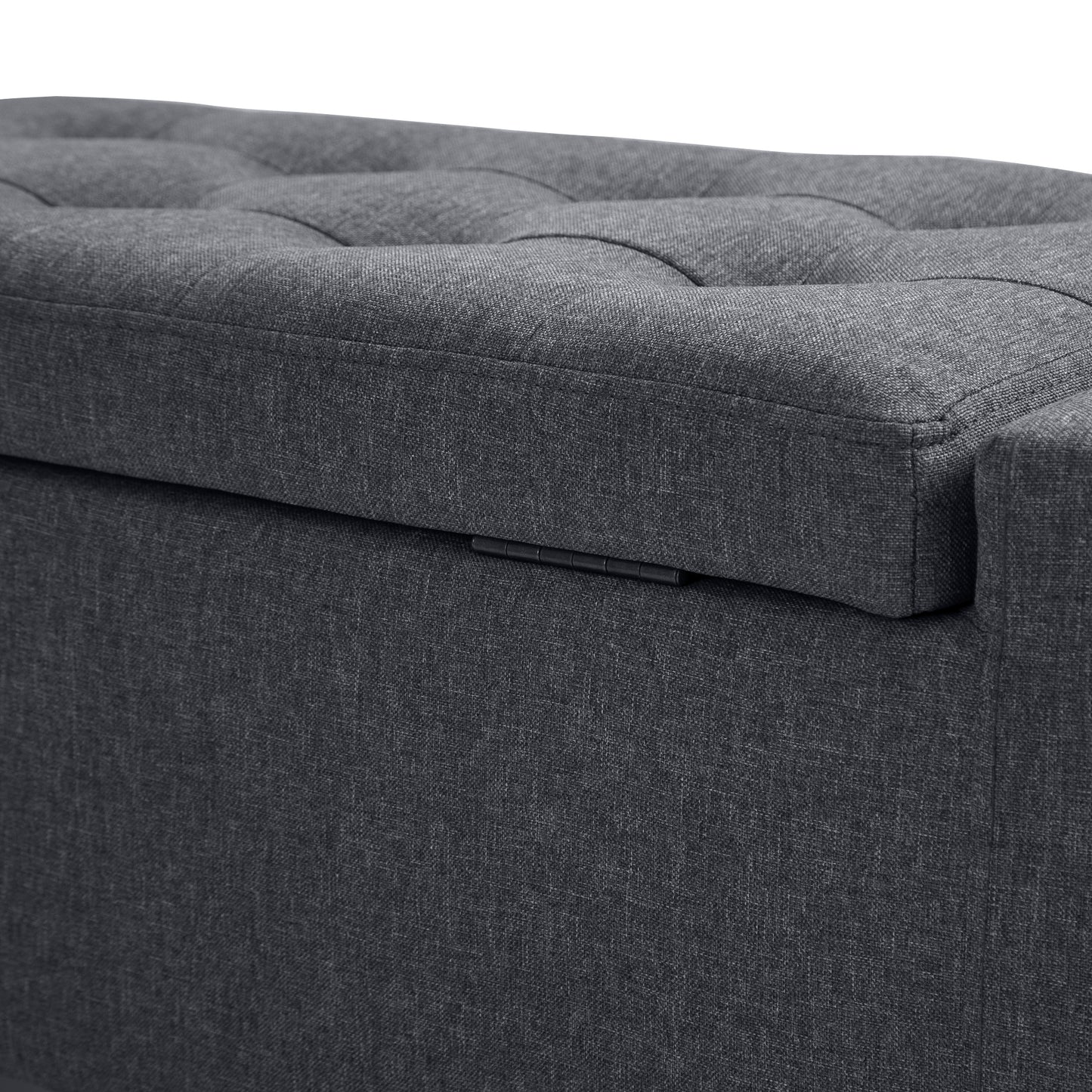 Storage Ottoman Bench, Linen Upholstered Bench with Tufted Design, Flipping Top, Dark Grey