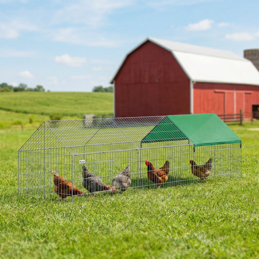 Metal Chicken Coop with UV-Resistant Cover for Rabbits, Ducks, Turtles, Guinea Pigs, 106" x 29.5" x 29.5", Green