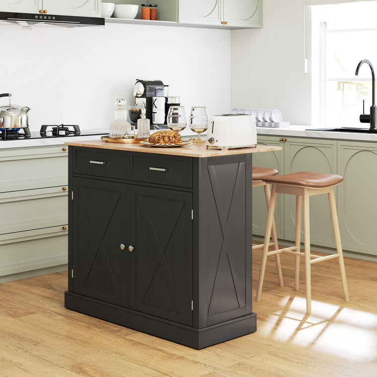 Kitchen Island with Drop Leaf and 2 Drawers