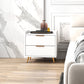 Bedside Table, Nightstand with 2 Drawers, Side End Table with Metal Legs for Bedroom, White