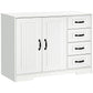 Modern Sideboard Buffet Cabinet with Drawers and Beadboard Door Cupboard Kitchen Storage Cabinet White