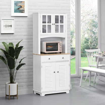 Coastal Kitchen Buffet with Hutch and Glass Doors - White