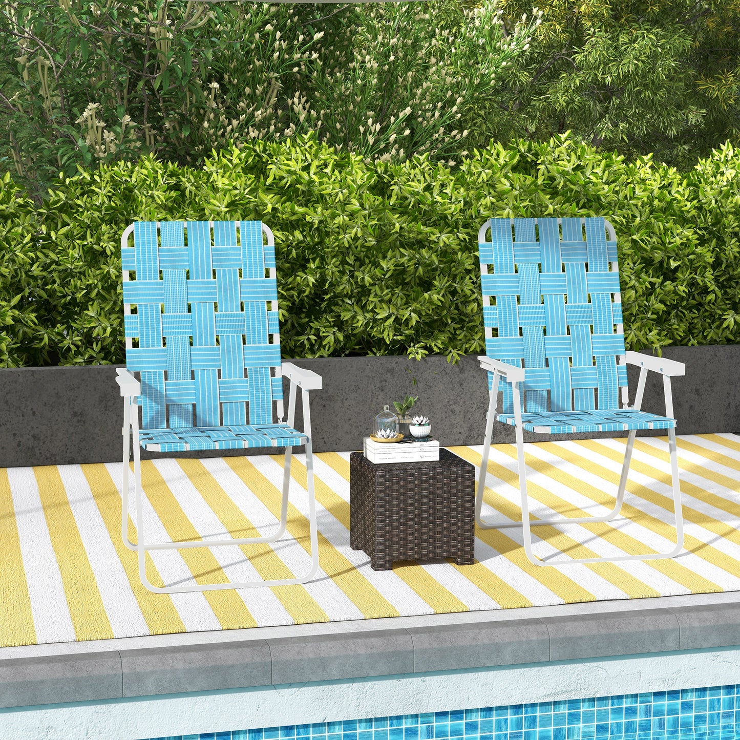 Set of 2 Folding Patio Chairs, Portable Chair Set with Armrests for Camping, Garden, Pool, Beach, Backyard, Green