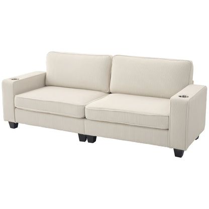 3-Seater Sofa with Cup Holders - Cream White