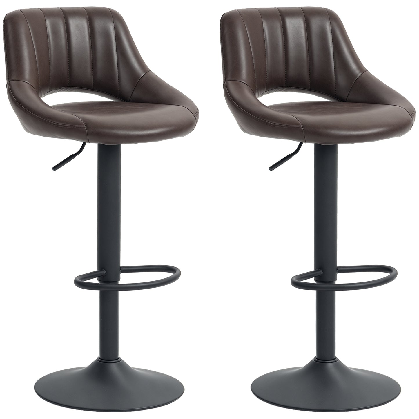 Swivel Bar Stools Set of 2, Faux Leather Upholstered Counter Height Barstools with Round Metal Base