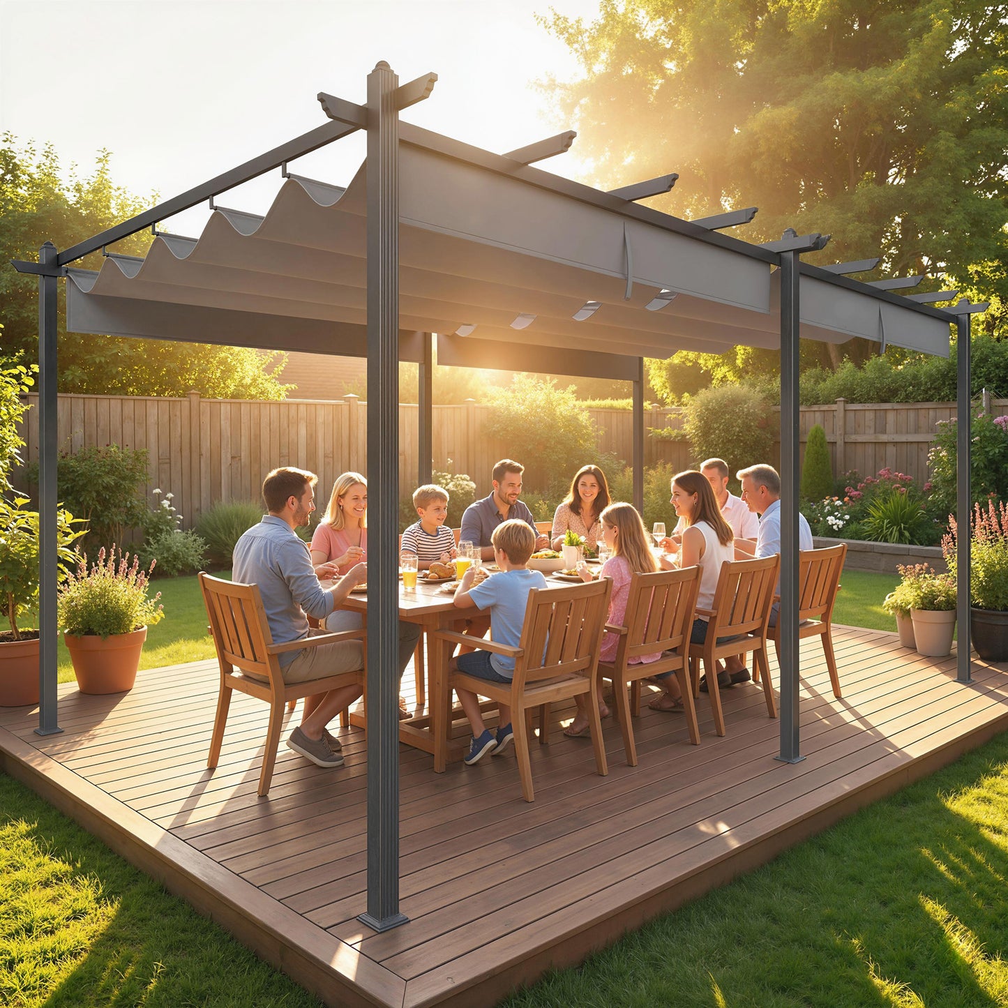 11.7' x 19.6' Retractable Pergola Canopy, Aluminum Pergola for Grill, Patio, Garden, Deck