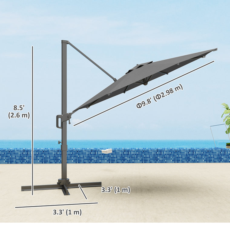 10' Grey Offset Cantilever Umbrella with 360° Rotation & Tilt