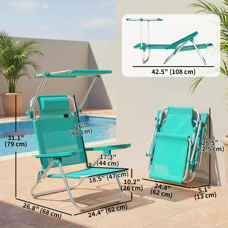 2-Piece Folding Beach Chairs with Adjustable Canopy