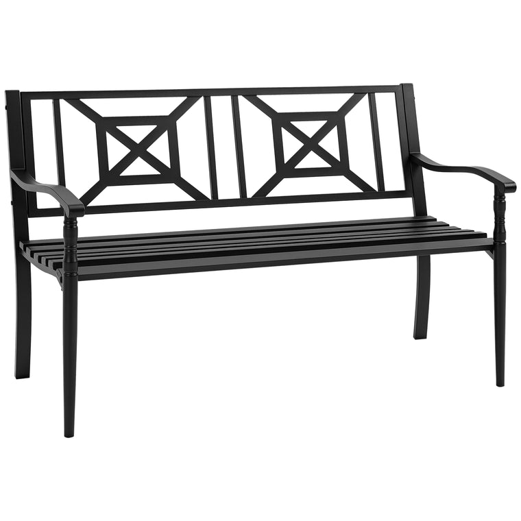 Black Steel Garden Bench for 2 Persons