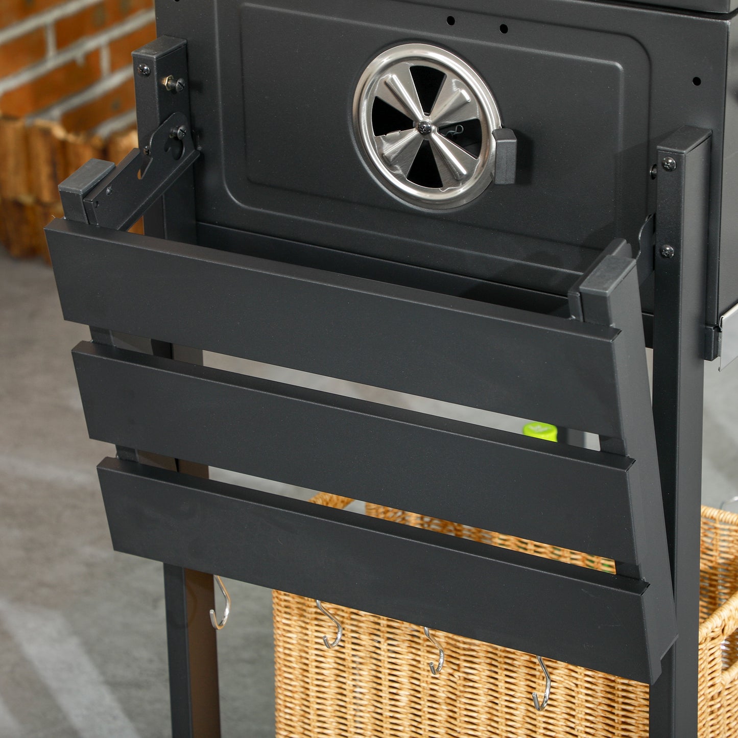 Charcoal BBQ Grill Smoker with Adjustable Charcoal Pan and Galvanised Steel Shell, Barbecue Grill Trolley with Storage