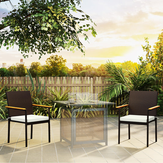 Stackable Wicker Patio Chairs Set of 2 with Removable Cushion, Armrest for Garden, Porch, Yard, Cream White - Cream White