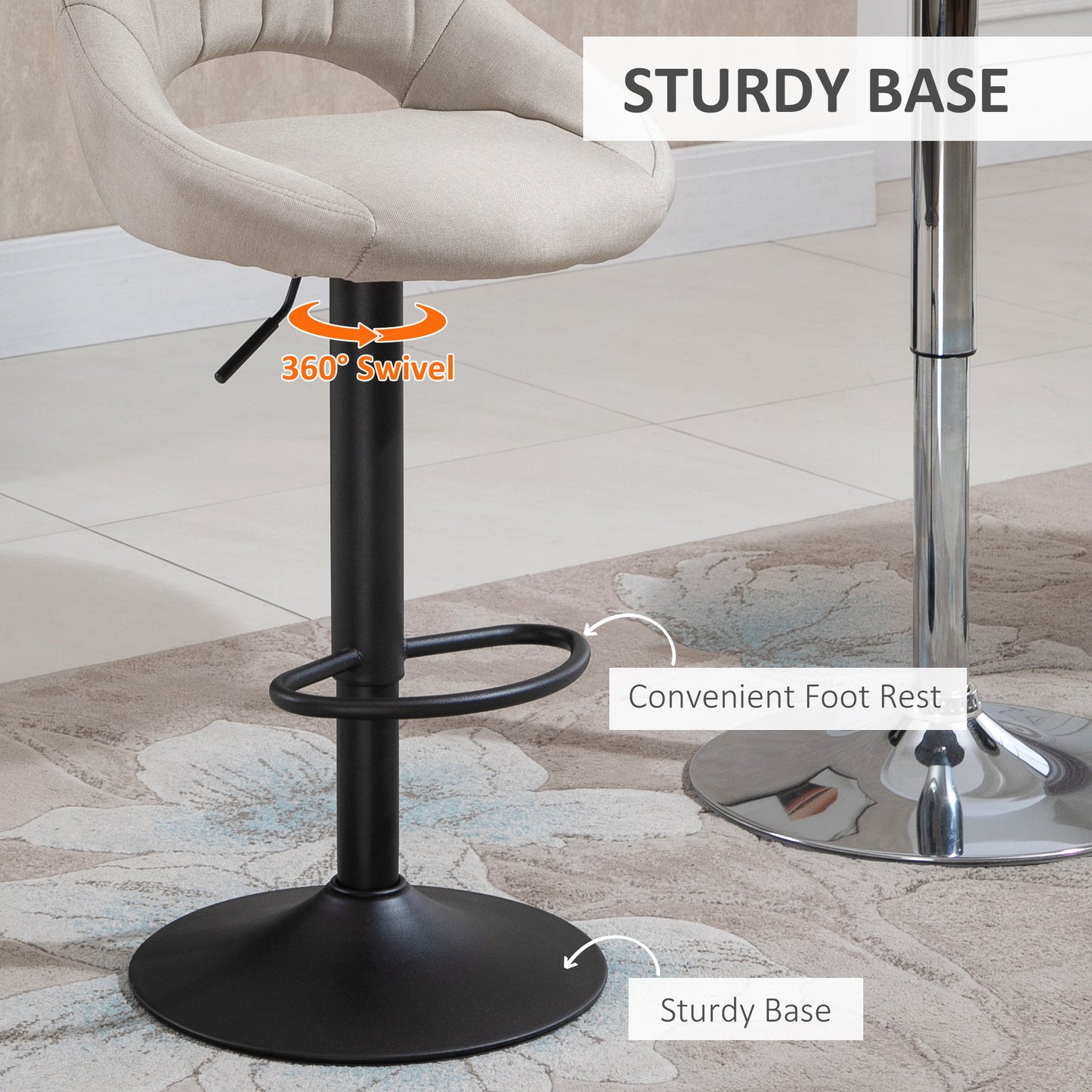 Bar Stools Set of 2, Swivel Counter Height Barstools with Adjustable Height and Cutout Back, Faux Leather Upholstered Bar Chairs with Round Metal Base and Footrest, Grey