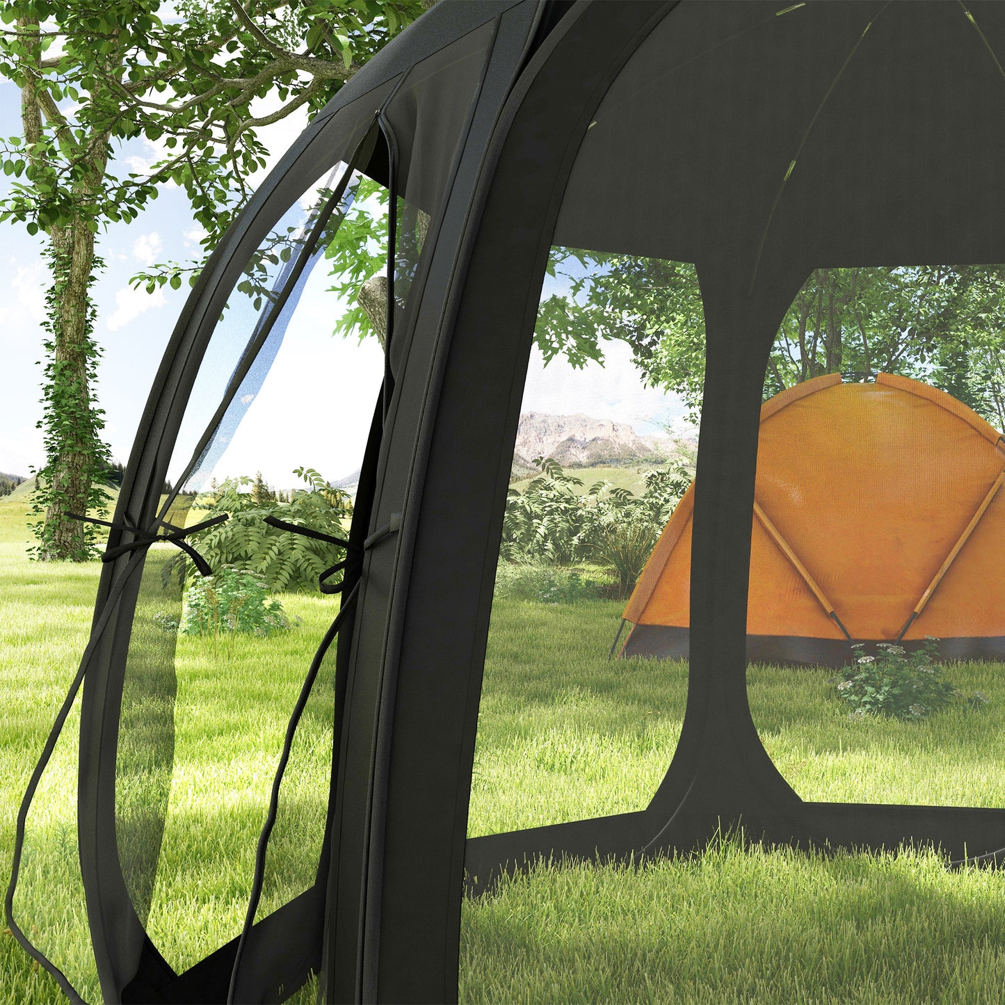 11' x 11.5' Screen Tent, Pop Up Camping Gazebo with Portable Carry Bag and 2 Doors, Black
