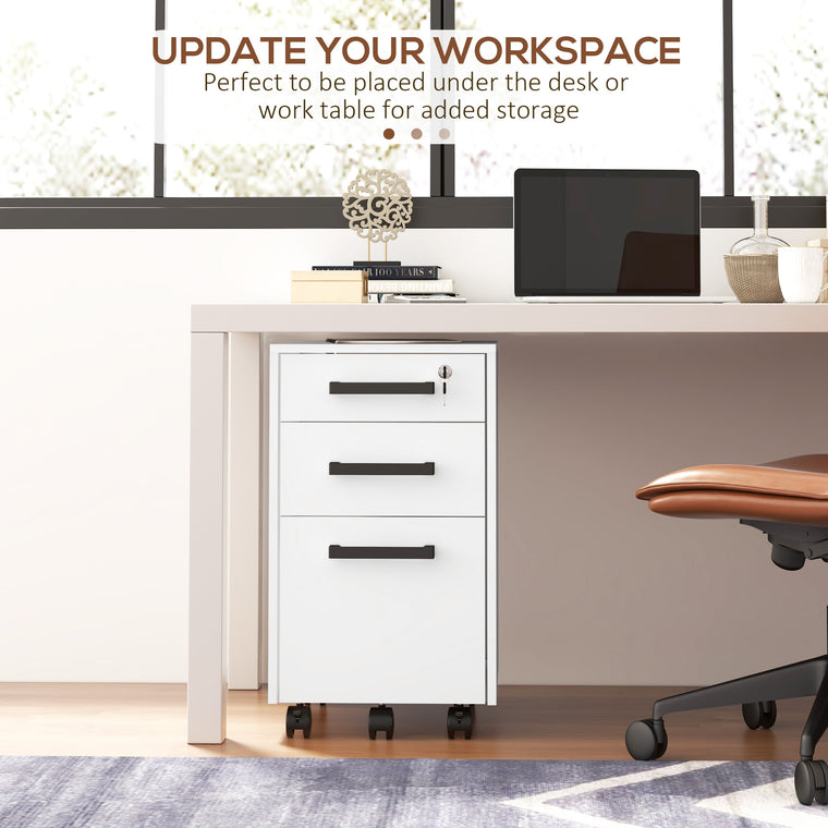 3-Drawer Vertical Filing Cabinet with Lock - White