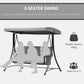 3 Person Porch Swing Outdoor Swing Chair with High Back Design, Side Pouches and Adjustable Canopy, Dark Grey