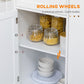 Rolling Kitchen Island with Storage, Utility Kitchen Island Cart with Drawer, Cabinets, Towel Rack and Rubber Wood Top