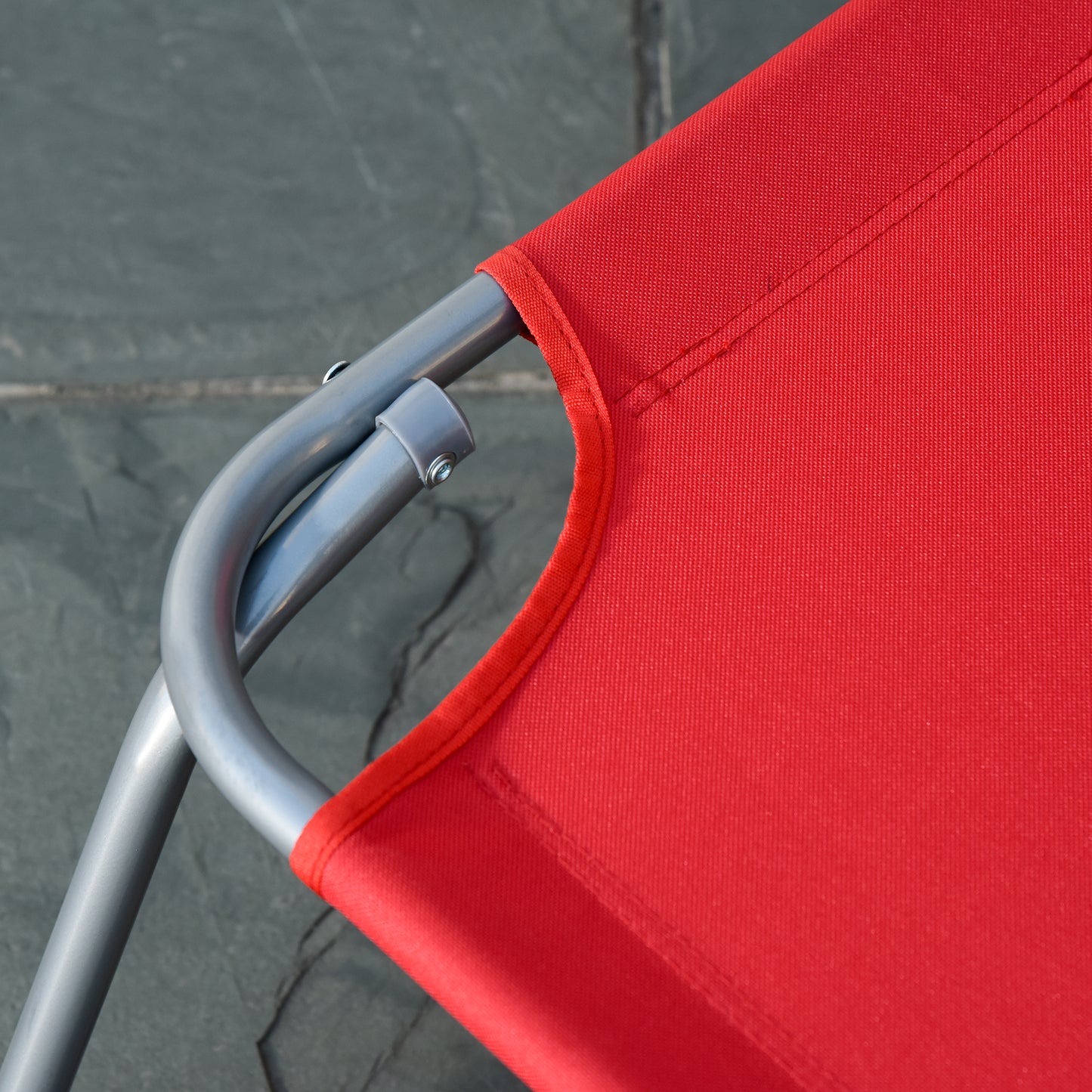 Folding Outdoor Lounge Chair, Portable Reclining Beach Lounger with Breathable Mesh Fabric, Sun Lounge Bed Camping Cot for Patio, Garden, Poolside, Red