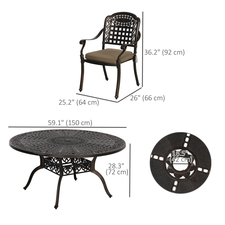 7-Piece Aluminum Outdoor Dining Set with Umbrella Hole