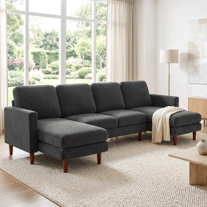Corduroy U-Shaped Sectional with Double Chaise