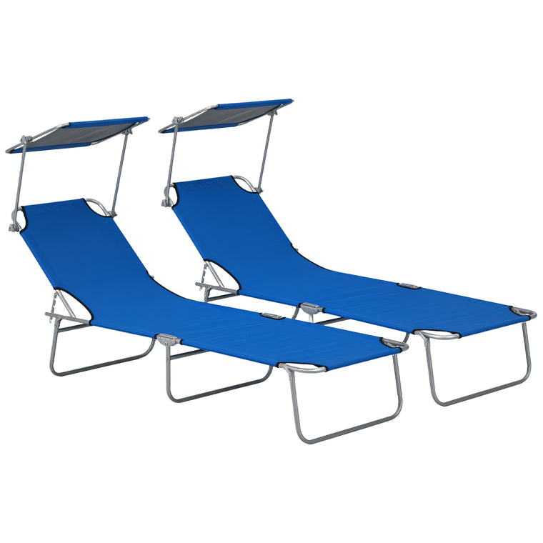 2-Piece Adjustable Folding Chaise Lounge with Sun Shade