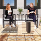 Double Patio Glider Chair with Glass Top Center Table, Outdoor Glider Loveseat with High Back, All Weather Breathable Mesh Fabric for Garden, Backyard, Deck, Grey