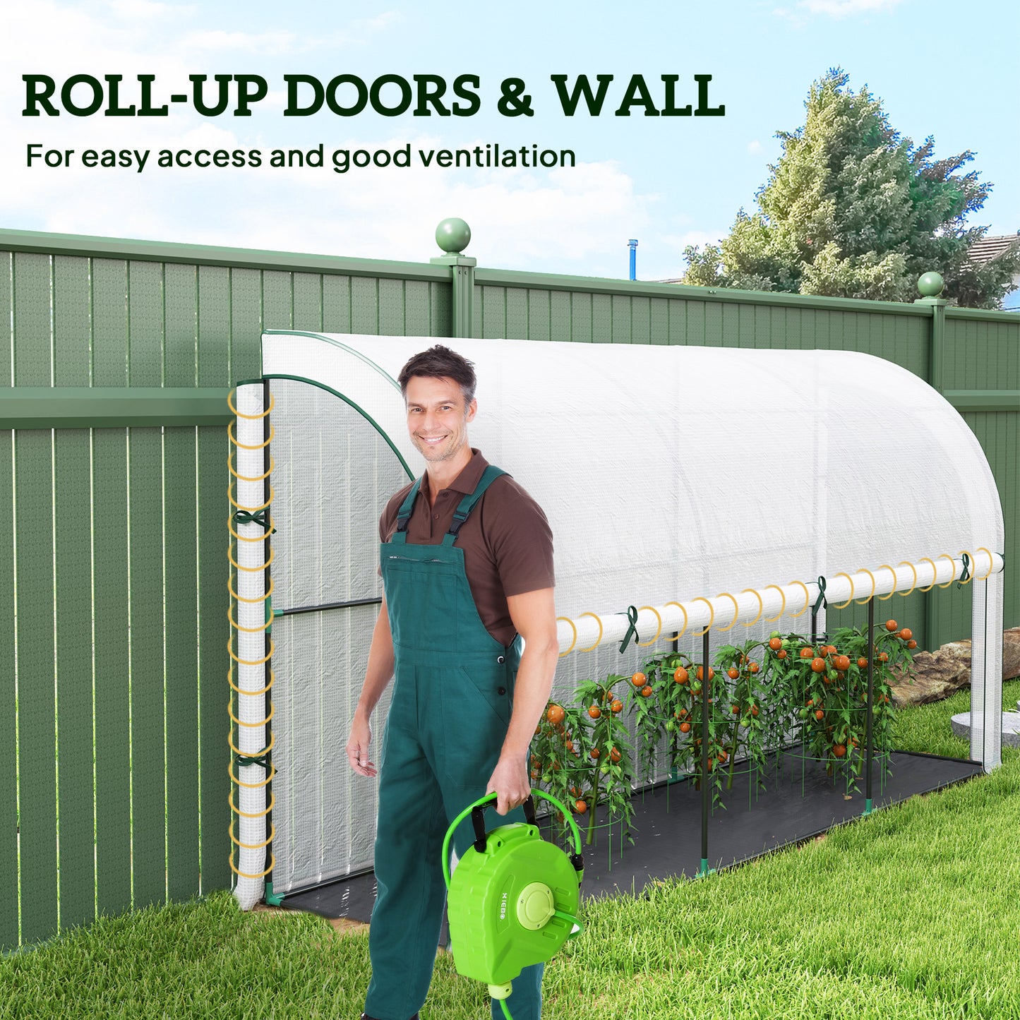 Walk-in Lean-to Greenhouse, Outdoor Gardening Green House with Zipper Roll-up Doors and Window