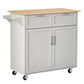41" Kitchen Island with Storage and Solid Wood Top, Rolling Kitchen Cart on Wheels with 2 Storage Drawers, 2 Doors and Towel Rack for Dining Room, Grey