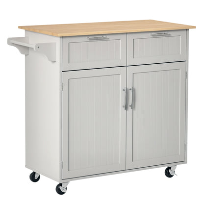 Rolling Kitchen Island with 2 Drawers and Towel Rack - Grey