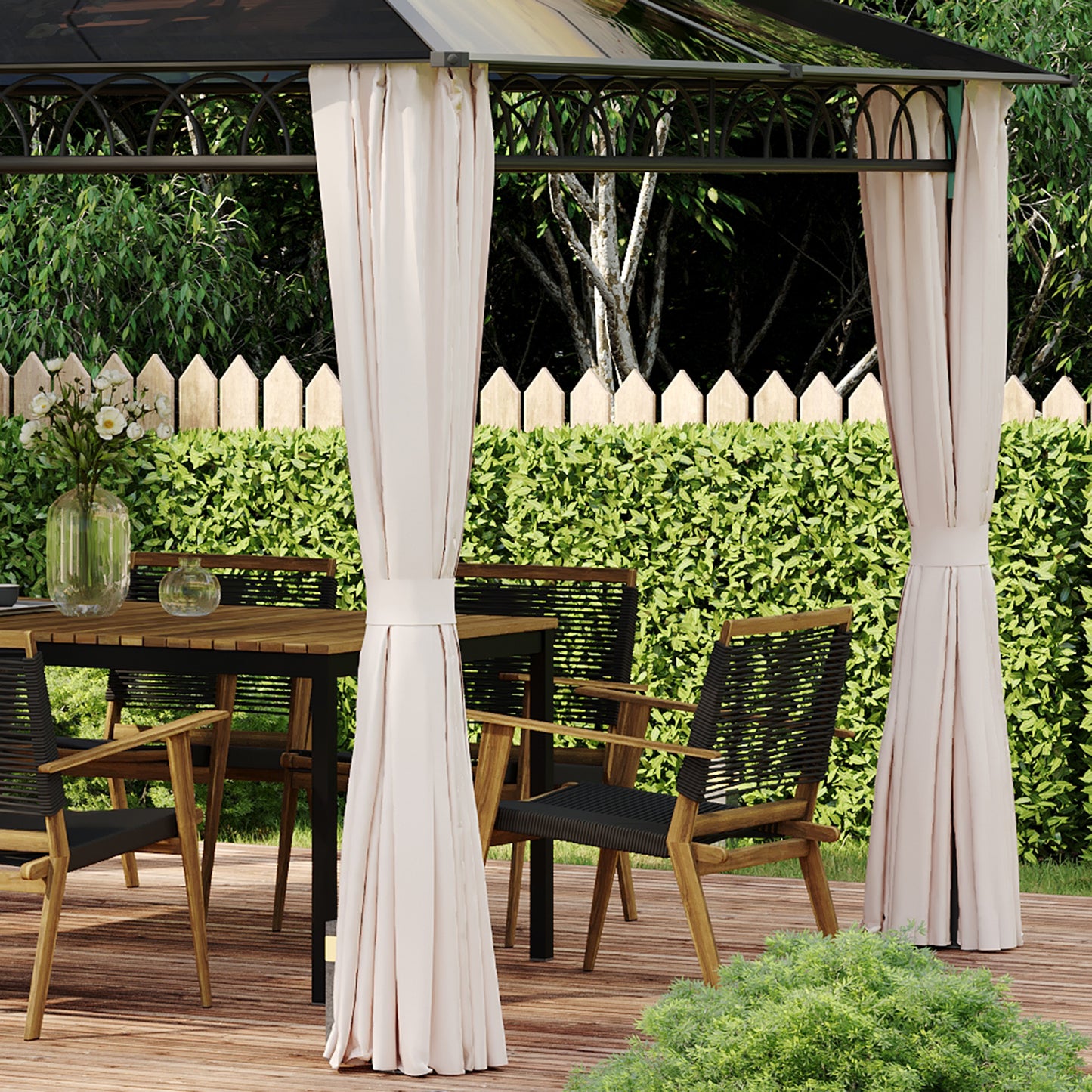 10' x 12' Outdoor Hardtop Gazebo Canopy w/ Double PC Roof, Steel Frame, Nettings, Curtains for Garden Lawn Deck, Khaki