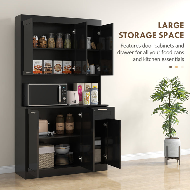 71" Kitchen Pantry Storage Cabinet with Hutch - High Gloss Black