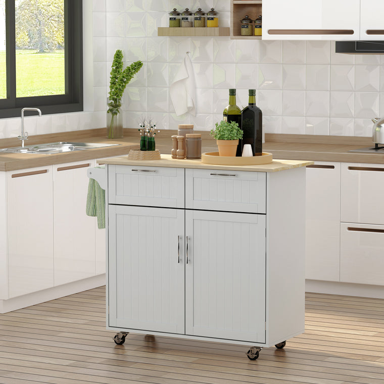 Rolling Kitchen Island with 2 Drawers and Towel Rack