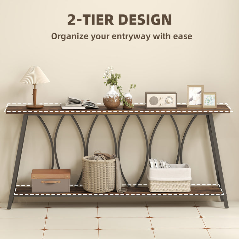 71" Industrial 2-Tier Console Table - Rustic Brown