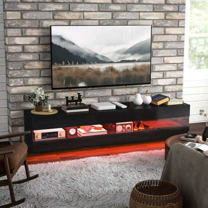 Lighted TV Stand for TVs up to 75" with Storage - Gloss Black