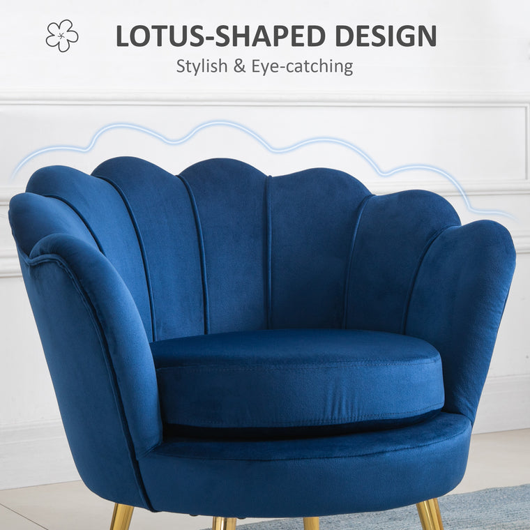 Velvet Accent Chair with Gold Legs - Blue