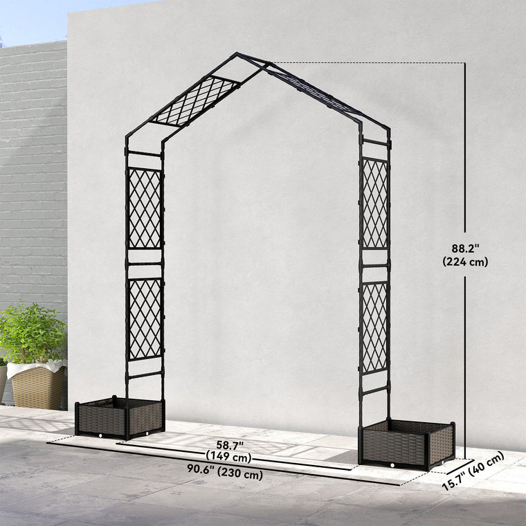 90.6" x 88.2" Black Garden Arbor with 2 Planter Boxes