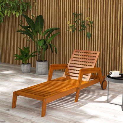 Wood Tanning Lounge Chair with Wheels, 3-Position