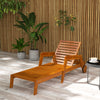 Wood Lounge Chair Outdoor Tanning Chair with Wheels, 3-Position Adjustable Backrest and Armrests, Orange