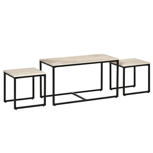 Set of 3 Nesting Coffee Tables with Metal Frame - Natural