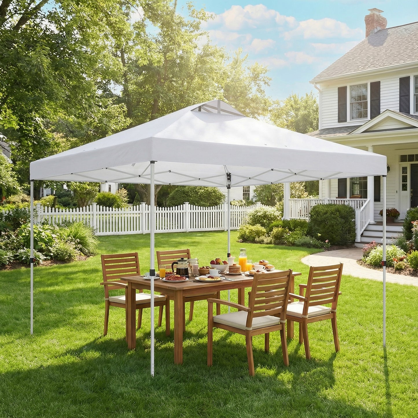 Pop Up Canopy Waterproof Canopy Tent with Carrying Bag for Parties Garden BBQs 9.8' x 9.8' White