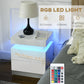 Nightstand, Bedside Table with LED Lights and 2 Drawers for Bedroom, Living Room, White