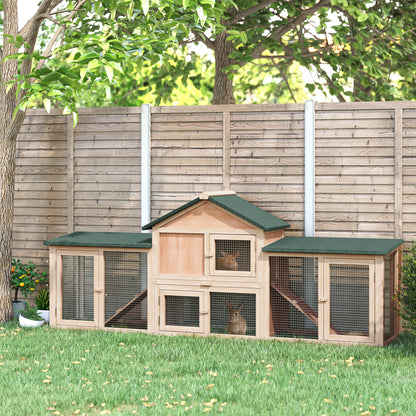 83"x18"x33" Natural Wood Rabbit Hutch with Double Runs