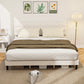 King Size Bed Frame with Upholstered Headboard, Modern Platform Bed Frame with Wood Slats, 1100 lbs Capacity, Cream