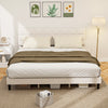 King Size Bed Frame with Upholstered Headboard, Modern Platform Bed Frame with Wood Slats, 1100 lbs Capacity, Cream
