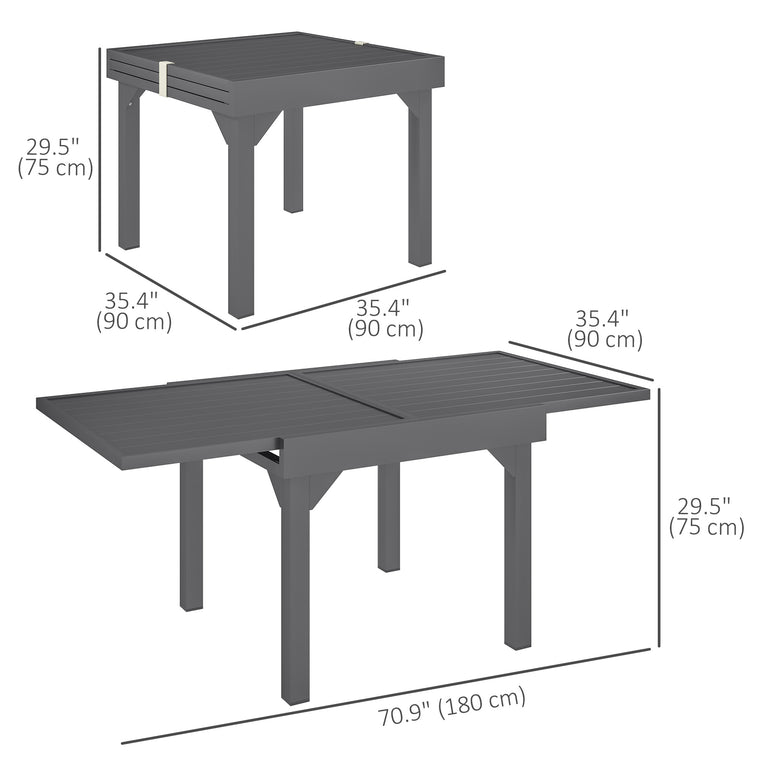 35"-71" Extendable Aluminum Dining Table, Slatted Top