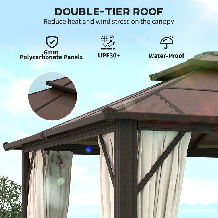 10' x 13' Beige Hardtop Gazebo with Double Polycarbonate Roof