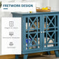 Storage Cabinet with Fretwork Doors and Shelf, Modern Freestanding Sideboard, Buffet, Blue