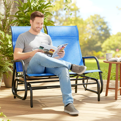 Outdoor Glider Bench, Patio Glider for 2 Persons, Brown - Blue