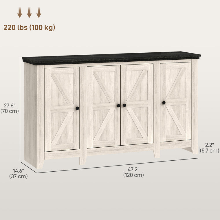 Rustic Buffet Sideboard with Adjustable Shelves - White Wood Grain